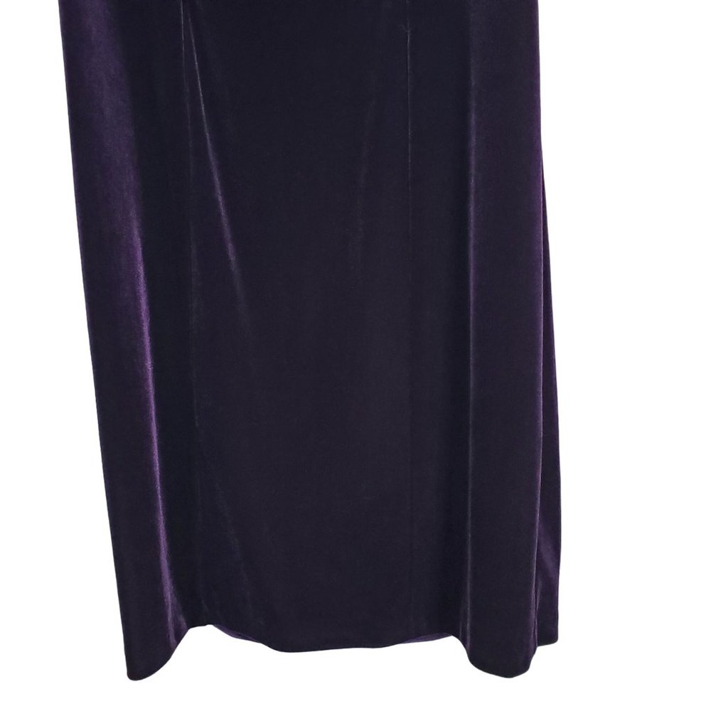 Connected Apparel Size 10 Dress Stretch Velvet Semi Fitted Rosette Trim Purple - Picture 6 of 9